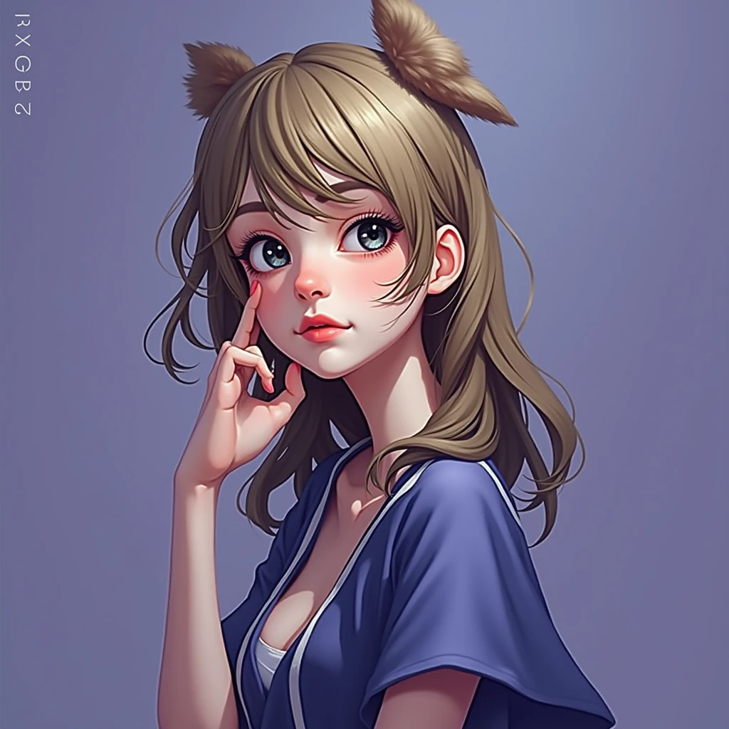 Face off a woman quiet realistic with blond hair and dark eyes and with a little bit off button