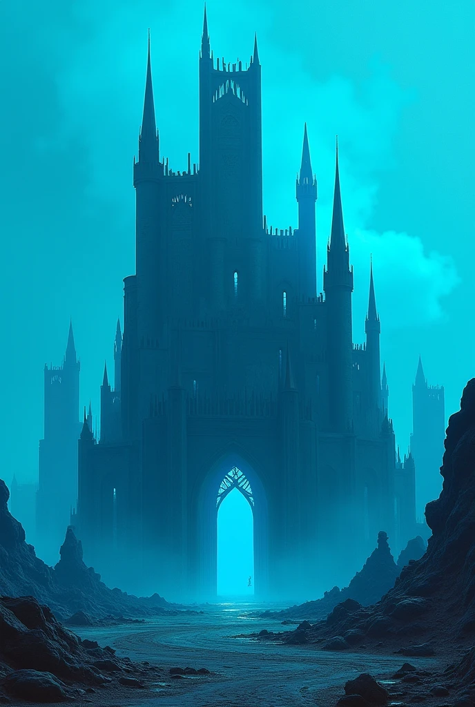 Neon blue damaged castle 