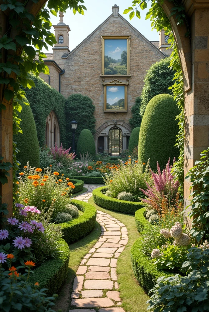 A real English garden that combines paintings and photographs