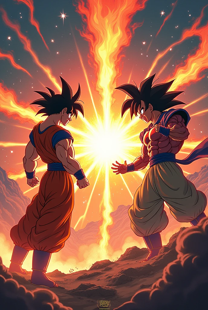 Create a sharizart by throwing a fireball fighting Goku and launching a kamehameha