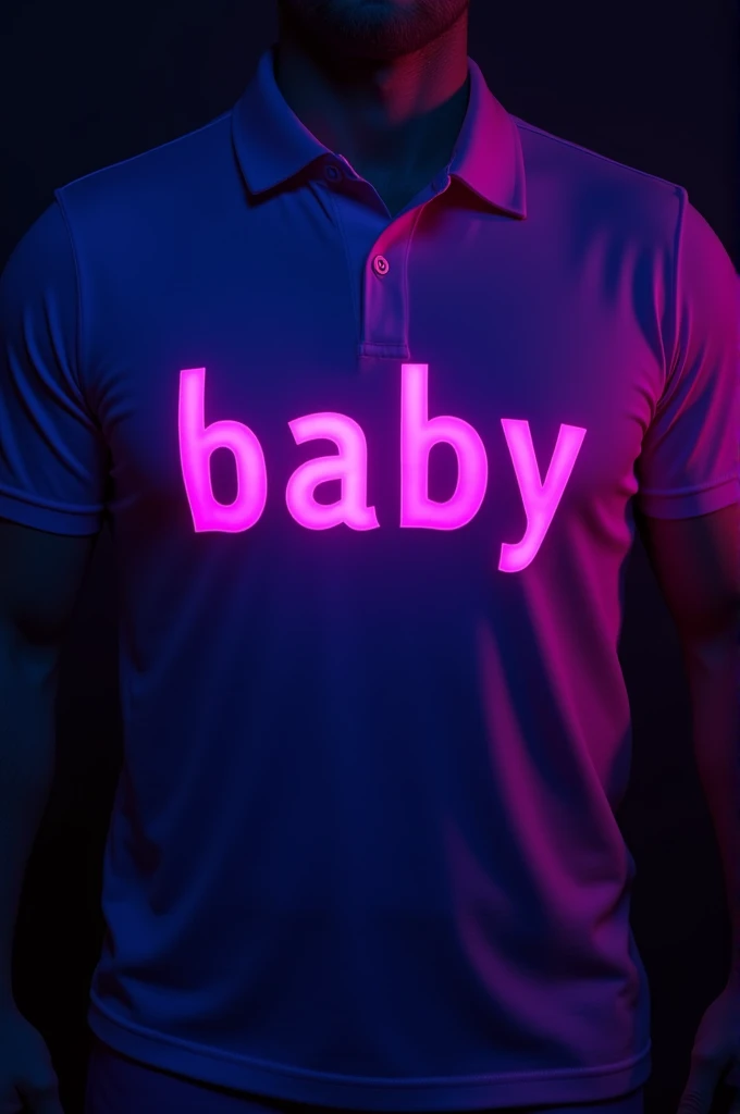 Create a polo shirt logo that says τέλος baby in a fluorescent purple color 