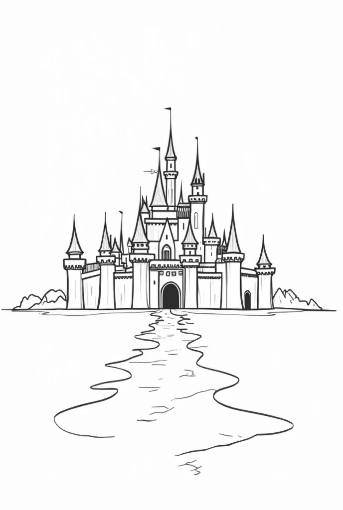 Castle drawing is made of contours and in black and white so that we can color the image later.