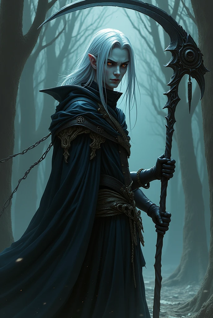oc, anime character, non-human man, with a scythe