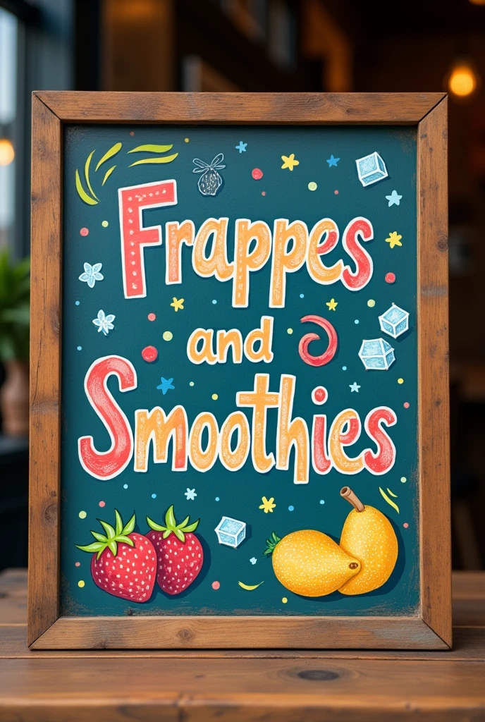 Crea un letrero que diga frappes y smoothies