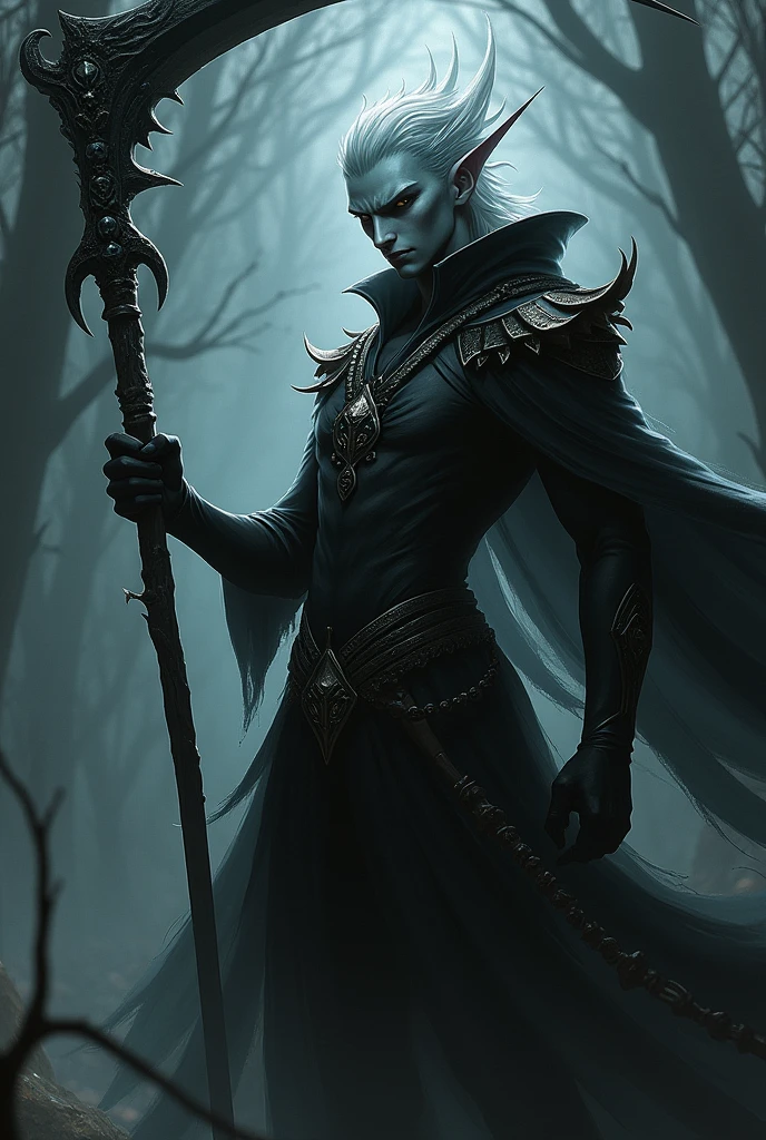 oc, anime character, non-human man, with a scythe