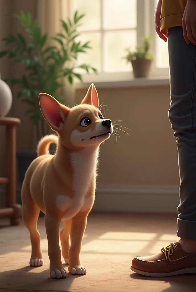 a dog nervous about meeting a person