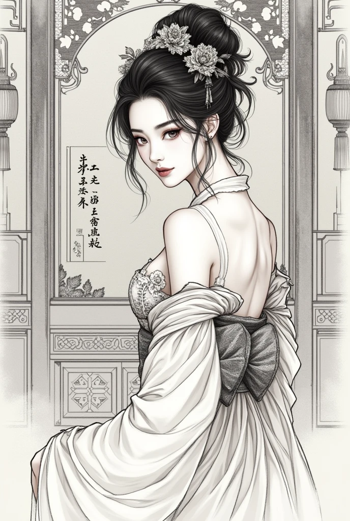 a sketch of a beautiful gorgeous sexy  girl and the nineteenth century  chinese Geji