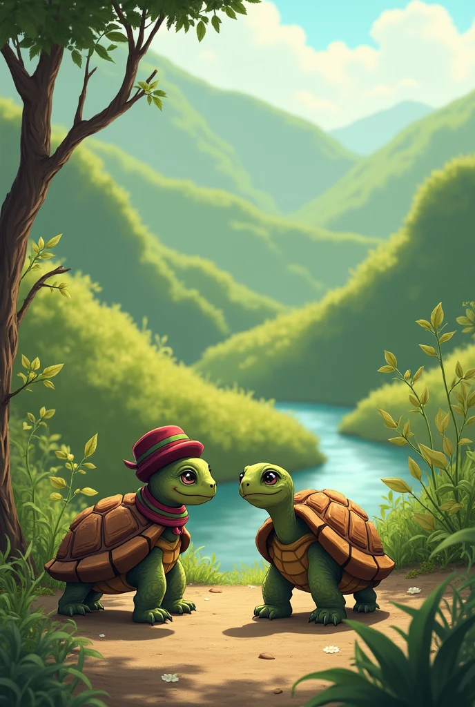 cartoon, Old female turtle returns from Paris to meet her turtle husband in Peru