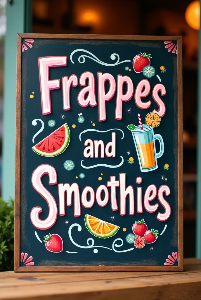 Crea un letrero que diga frappes y smoothies 