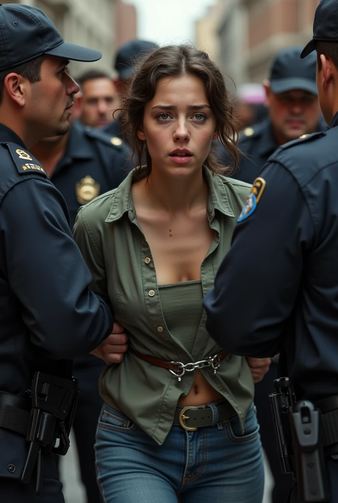 Adult girl arrested and taken away in handcuffs