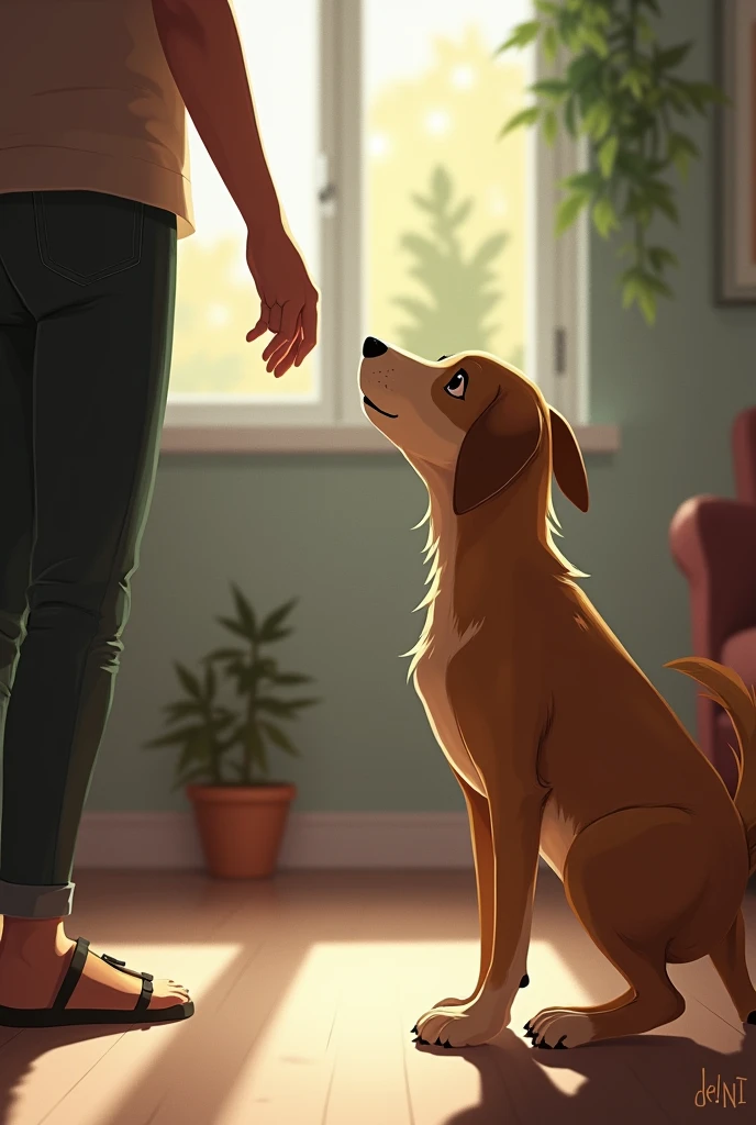 a dog nervous about meeting a person