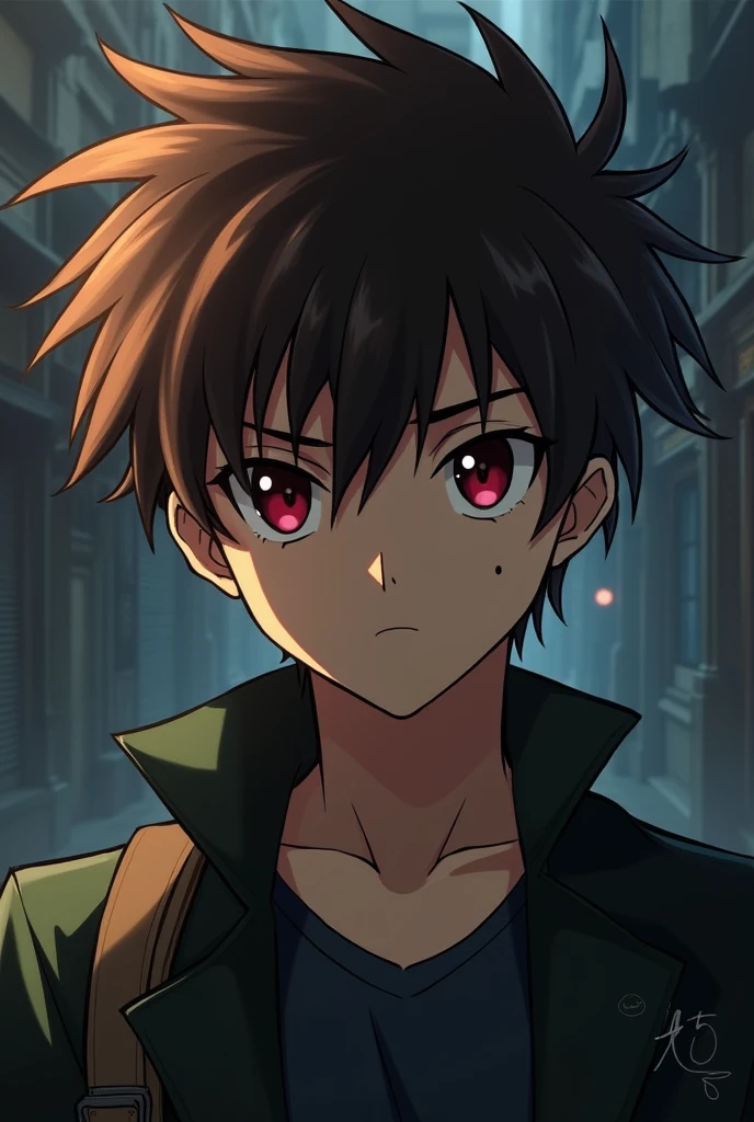 New character in detective conan his name is Kurosawa Kosho. A  boy with red eyes, Brown hair , Caucasian complexion, have a mole under right eye, tall body, trained by the black organization. 2D drawing in conan 