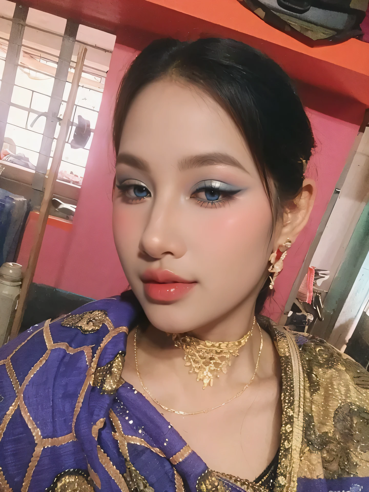 Best quality,masterpiece,ultra high res,(photorealistic:1.4),1girl,fine fabric emphasis,(Blue eyeshadow:1.5)