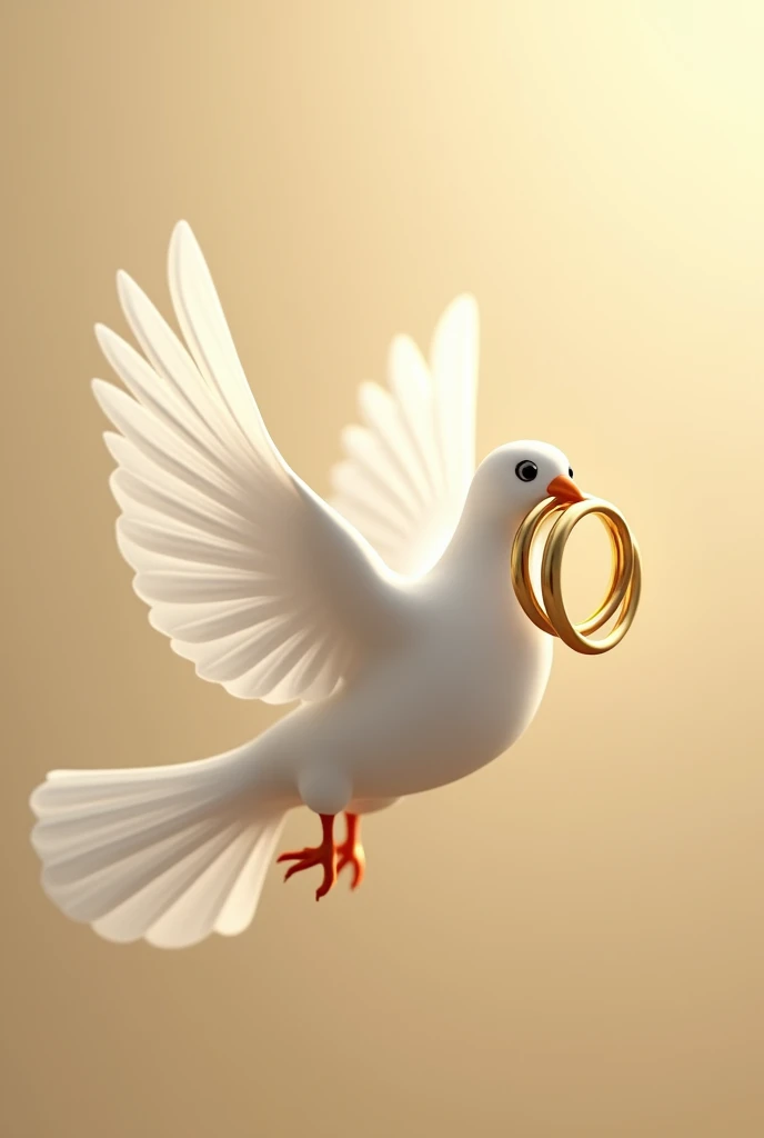white dove of peace holding two gold rings in its beak. golden beige background