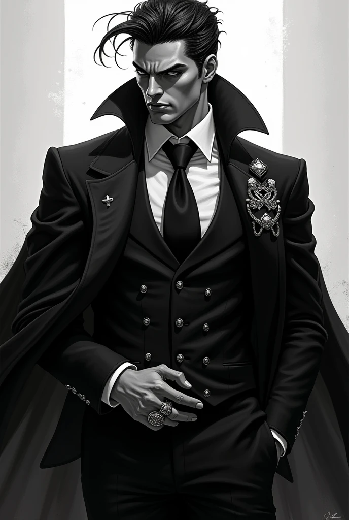 Make a JoJo inspired character with a sovereign look,I want the black and white image