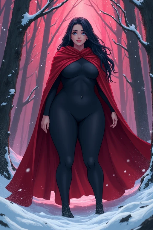 a woman standing in the snow, little red riding hood costume, thick body, red forest, very sexy woman with black hair, extra thicc, a woman standing in the snow, anime woman full body art, anime character; full body art, korean mmo, oppai proportions, anime fantasy artwork, female anime character, female rebel assassin, powerful plump sorceress, beautiful steampunk anime woman, clean detailed anime art, anime fantasy illustration, "beautiful anime woman, long red cloakSenos grandes, Alta resolución, Ojos azules, Ojos violetas, Respiración fuerte, Plano general, Profundidad de campo,