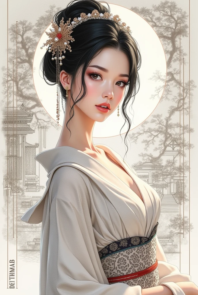 a sketch of a beautiful gorgeous sexy  girl and the nineteenth century  chinese Geji