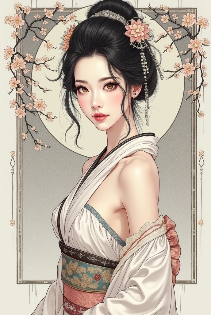 a sketch of a beautiful gorgeous sexy girl and the nineteenth century chinese Geji
