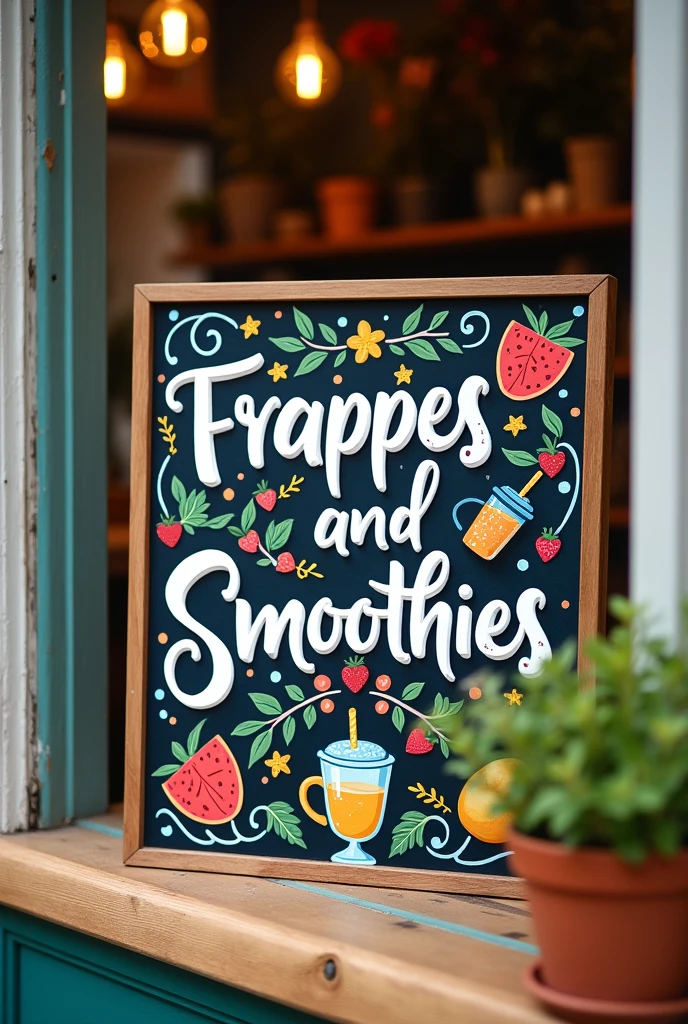 Crea un letrero que diga frappes y smoothies 