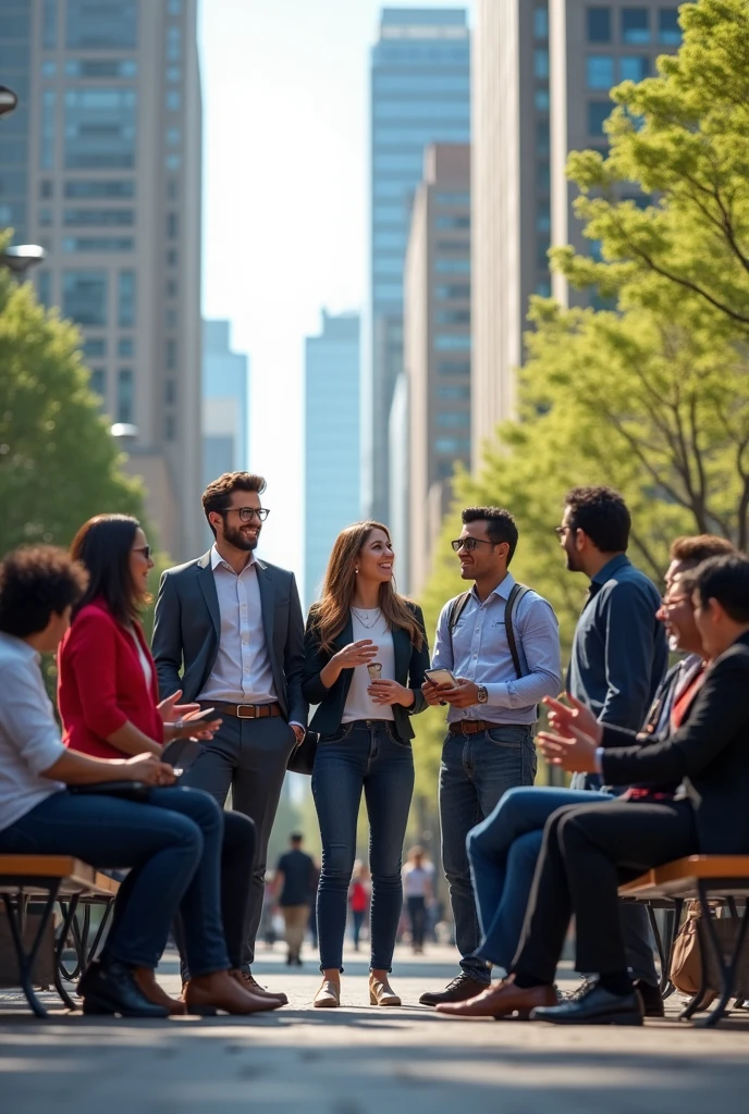 Group of founders gathered in a square