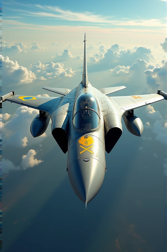 Fighter plane with crossed tools and number 32 with Brazilian flag 