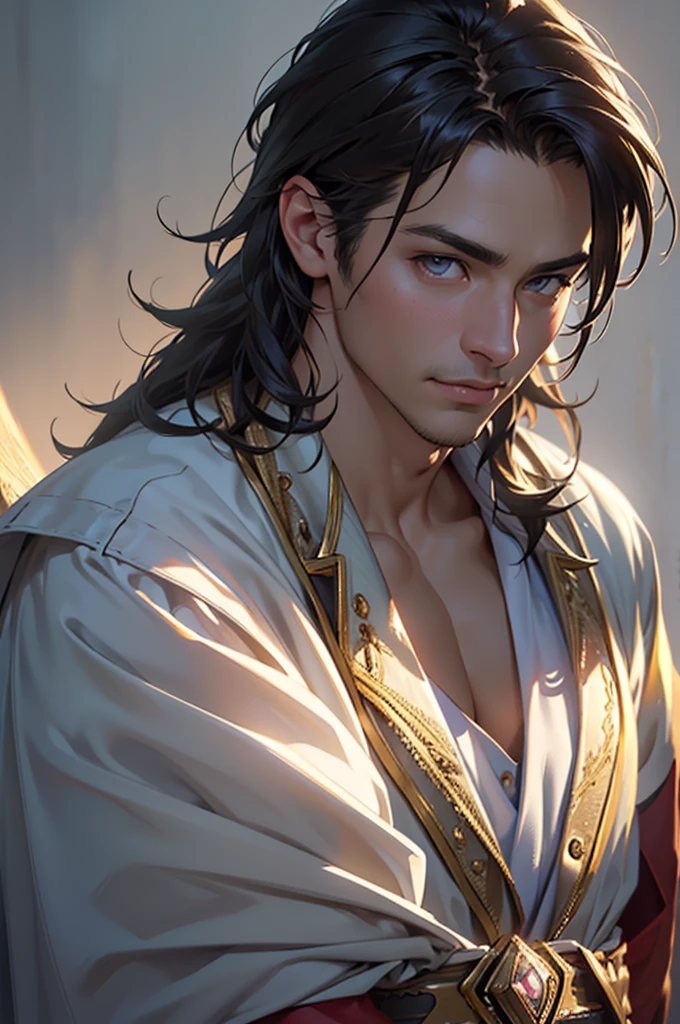 (8k、RAWE Photo、Highest quality、masterpiece:1.2)、(Real、Photorealistic:1.37)、Super detailed、Ultra-high resolution、1 male、(Feather Cut: 0.6)、Professional Lighting、The lighting is bright、Actor、model、Daytime、bright , simple background ,Simple Background、King、king ,