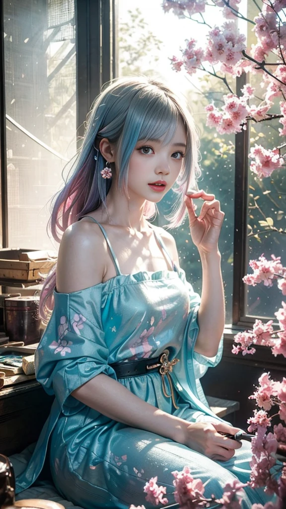 Add to_detail:2,1 Girl,detailed face,Princess,Taoism),flower, Platycodon ,Light pink and light blue style, Dreamy and romantic composition, light pink, ethereal foliage, Interesting arrangement,fantasy, High contrast, 墨迹Brushstrokes, explode, Overexposure, Purple and red tones impression , Abstract, ((John Burkey (John Berkey) and Jeremy Mann (Jeremy Mann) Watercolor )) Brushstrokes, Negative Space