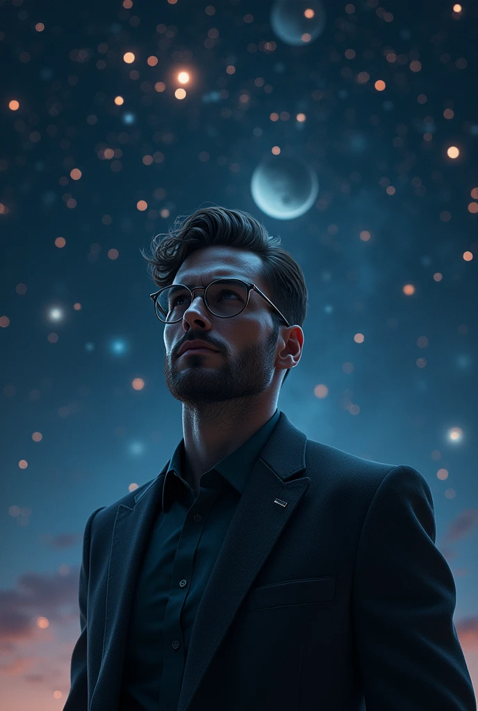 Night sky falling Cool handsome man Mash round glasses