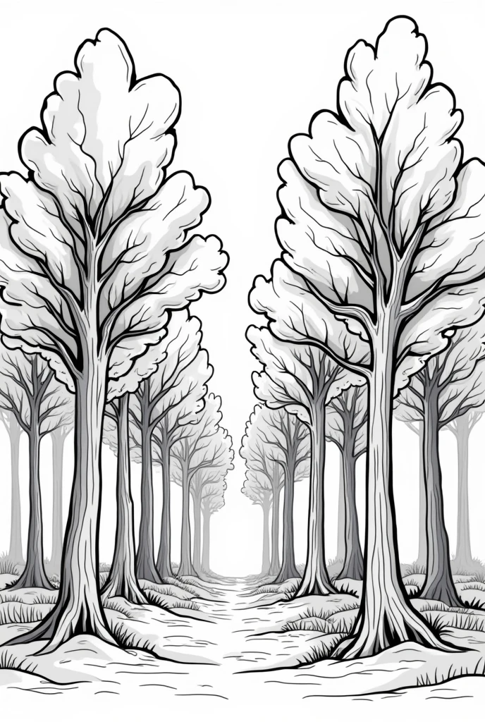Forest style trees, the drawing is made of contours and in black and white so that we can color the image later.