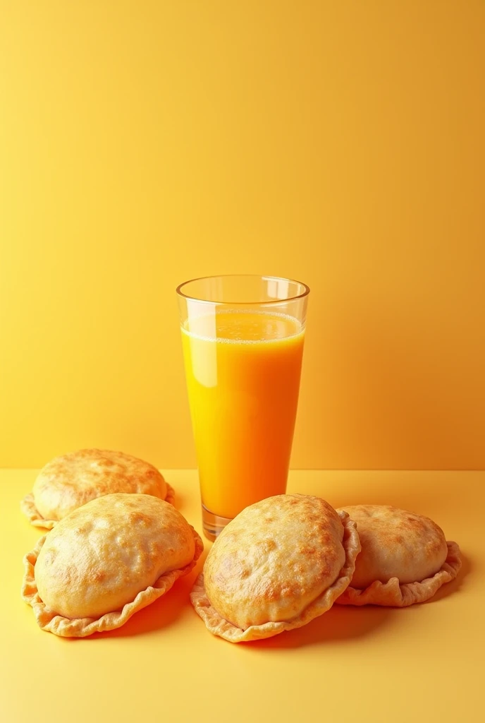 
Poster with a picture of round empanadas and orange juice 10,00 reais 3D Third Year 
