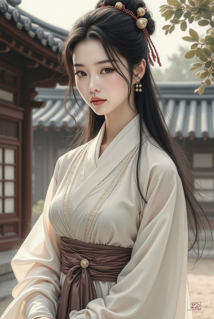 a sketch of a beautiful gorgeous sexy  girl and the nineteenth century  korean Kisaeng,