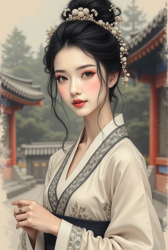a sketch of a beautiful gorgeous sexy girl and the nineteenth century korean Kisaeng,