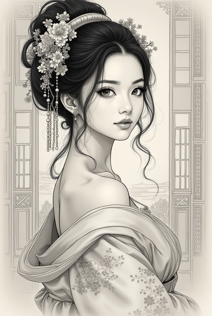 a sketch of a beautiful gorgeous sexy girl and the nineteenth century chinese Geji