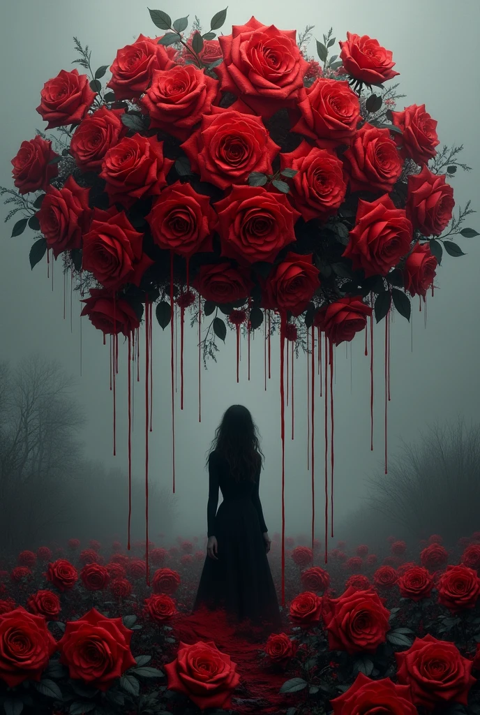 Create a cover for my book of poems "When the heart hurts,roses turn to blood"