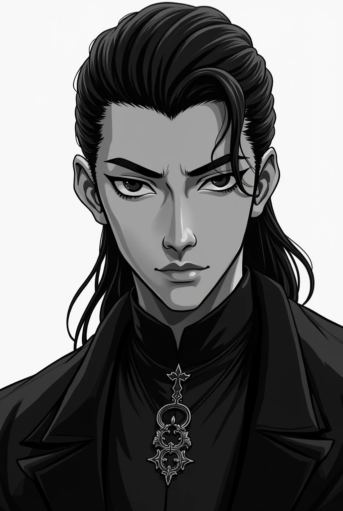 Make a Jojo inspired character with Korean hair with a superior look ,I want the black and white image