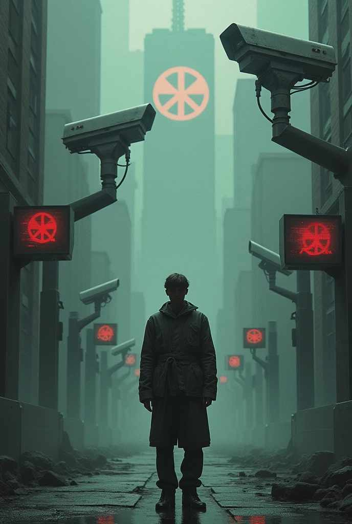 Create a photo with the concept of surveillance from George Orwell's book 1984