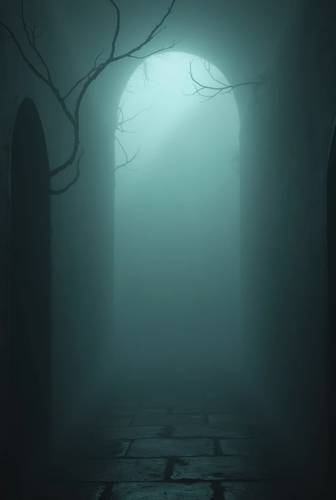A dark and foggy room, without people