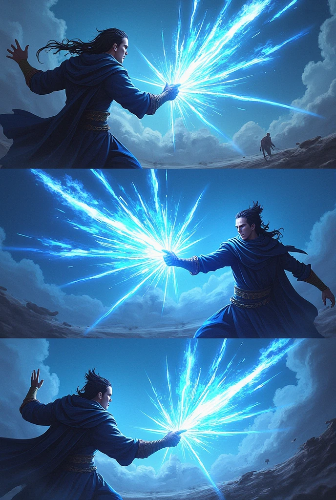 Special attack: "dimensional slash" the user creates a sword made of blue slash lines.
Then the user rushes forward going through the enemy. Then blue lines appear all over the enemy that then cut them alot. 3 part image