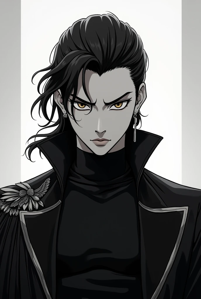 Make a Jojo inspired character with Korean hair with a superior look ,I want the black and white image