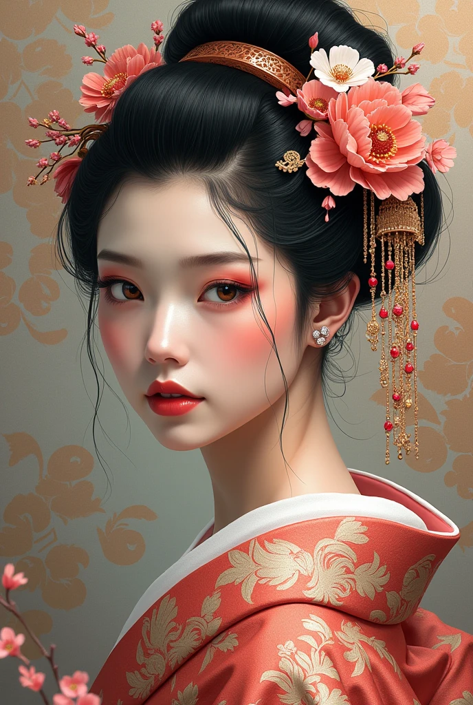 a sketch of a beautiful gorgeous sexy girl and the nineteenth century japanese geisha