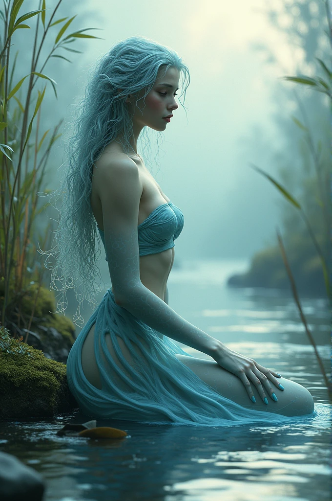 Make me a picture of a river spirit girl 
