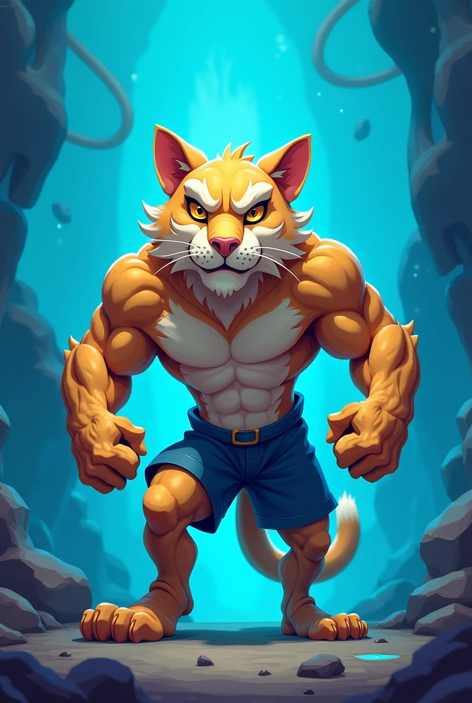 Beige Puma university mascot unrealistic blue background