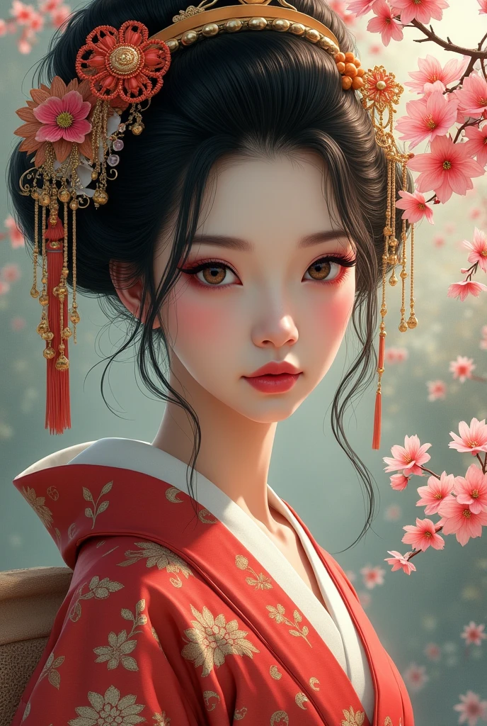 a sketch of a beautiful gorgeous sexy  girl and the nineteenth century  japanese geisha