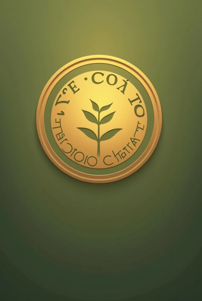 An art for an evangelical flag in olive green color, with a simple round golden coat of arms with the name good faith in Portuguese and a symbol of a seed.