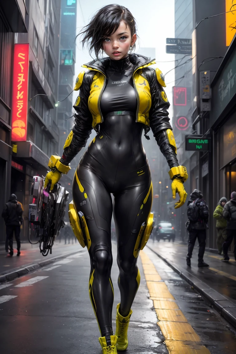 (yellow cyberpunk speed tactical suit:1) (1woman) dark theme :: focus on closeup face, serious face, cibetic visor, :: medium black hair, thick thighs :: ultra realistic futuristic speedster scifi cyberpunk athletic woman, black eyes, ((running in the middle of the street with yellow rays, cyberpunk, shadowrun, scifi high tech cyberpunk)) :: cool cyberpunk yellow speed combat suit :: natural lighting :: bokeh :: 8k ::  best quality :: masterpiece :: insanely detailed:1.5