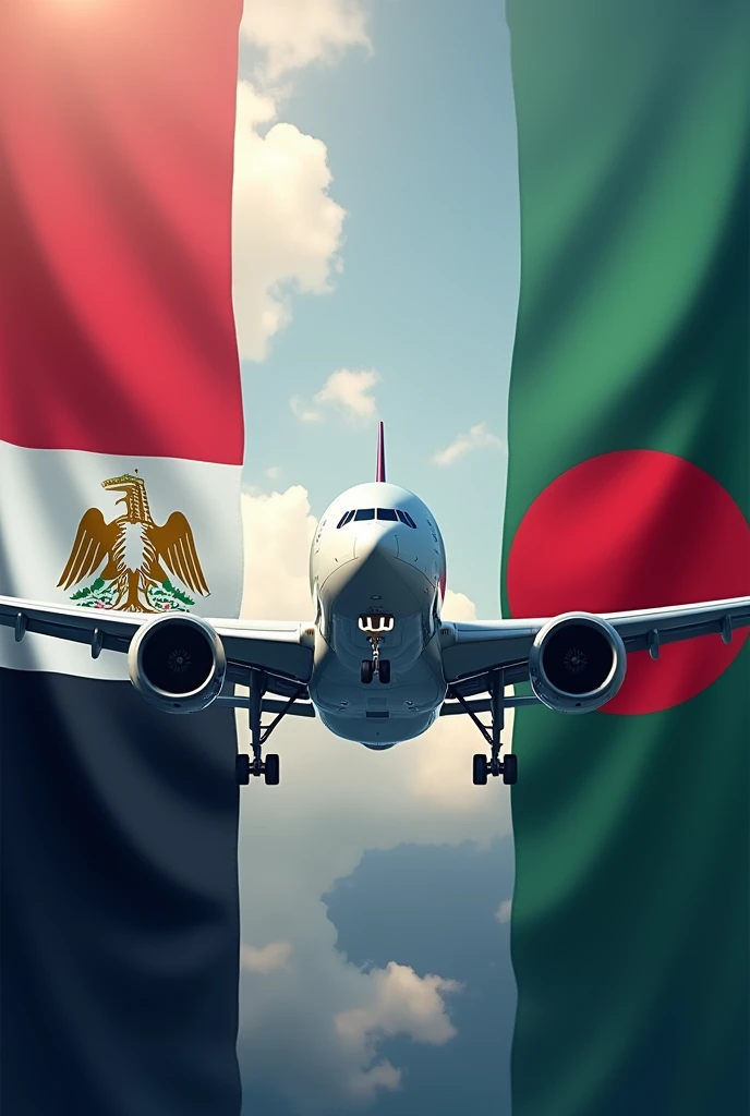 Egyptian and Bangladeshi flag and an Saudia airlines aircraft- 777 between this two flag