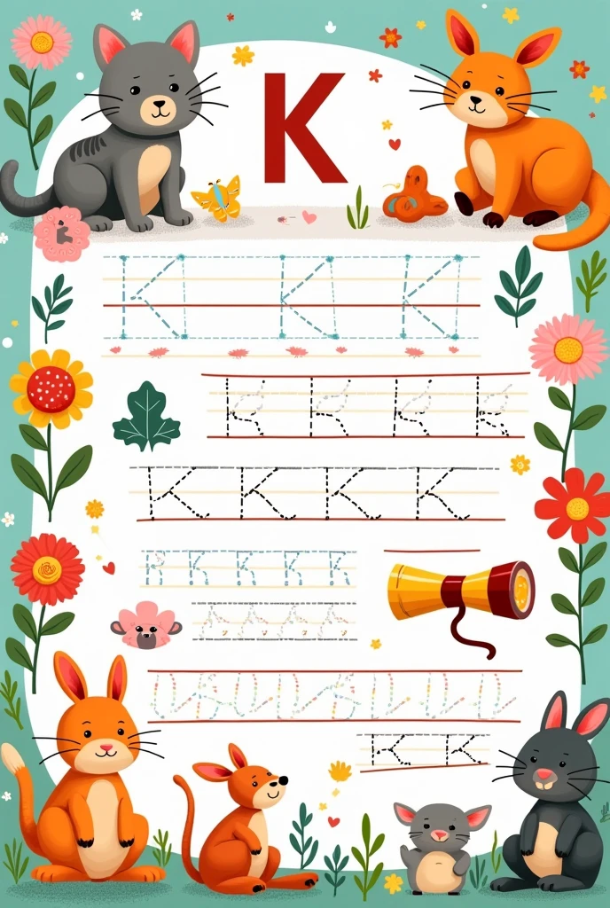 A sheet with activities with the letter k