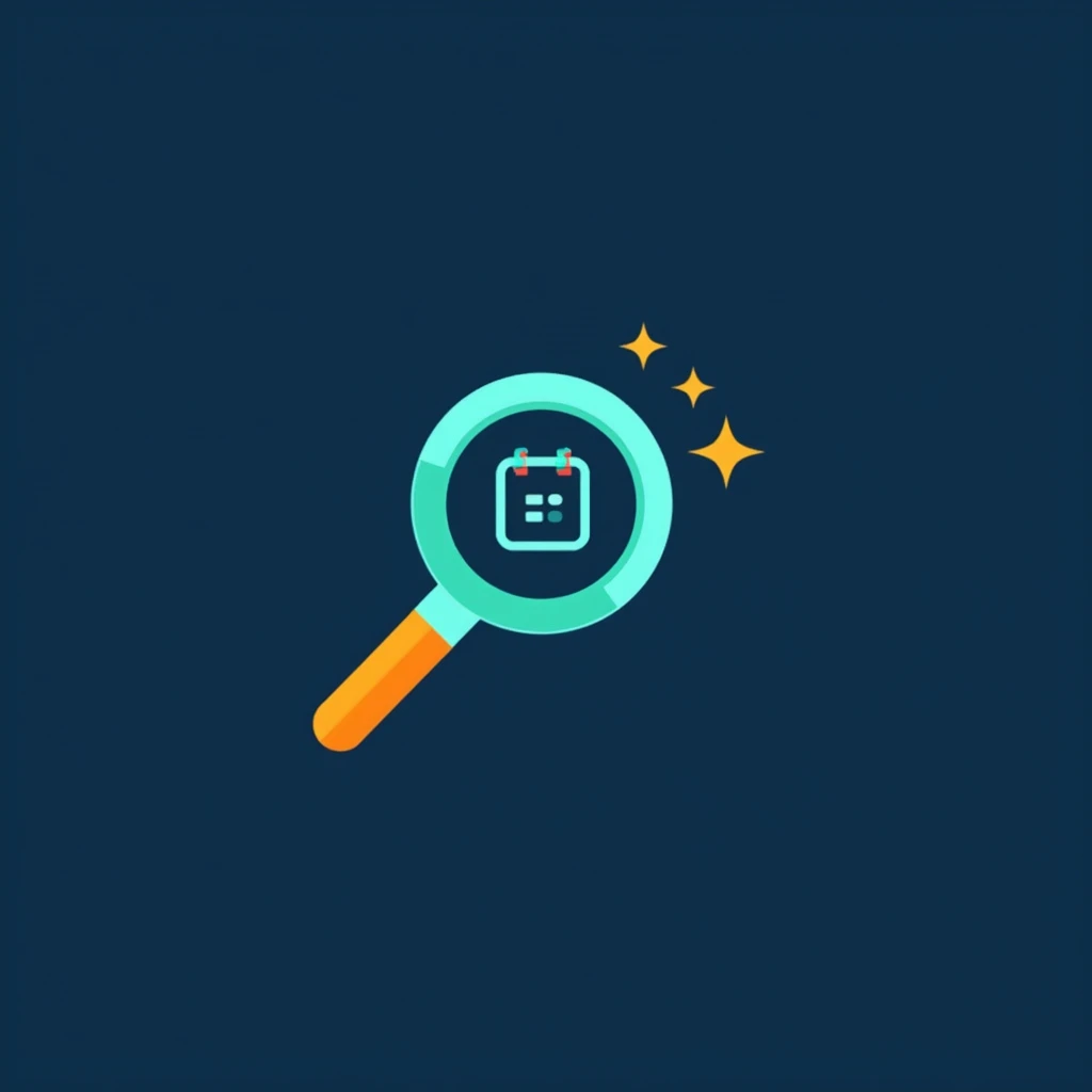 Create a vector logo for a home finds page, centered on a magnifying glass icon that symbolizes precision. Subtly incorporate a calendar into your design, without overloading it. Use blue on the magnifying glass to convey confidence and green on the calendar to indicate savings. Add subtle touches of orange to highlight crucial elements.

In the typography, choose modern and impactful fonts: "promo" in a strong source and "DayWeb" in a clean font. Align the text harmoniously with the icon, ensuring a clear look and adaptability to different sizes, with precise and balanced spacing.