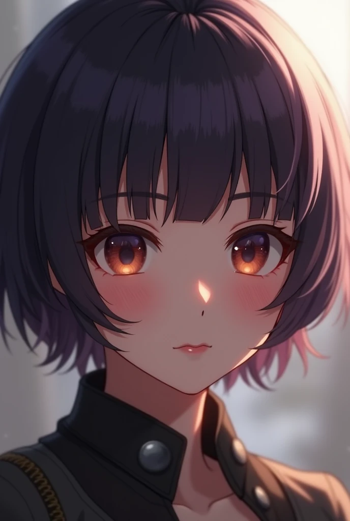 ,((Perfect Anatomy:1.2,Realistic:1.3,RAW Photos:1.3,masterpiece、Highest quality、Ultra - High resolution、High resolution、Highly detailed CG、8k)),Cowboy Shot,1 female,alone,1 Beauty, Japanese、((Beautiful and graceful face and eyes:1.2,Big beautiful eyes:1.2)),Dark purple hair,Short Bob Cut Hair,Blunt bangs,Mid-chest,Slender body,Small Head:1.3,skinny,(Oily skin,Glowing Skin,Glowing Skin),Taisho Steampunk Fashion、mini skirt、barefoot、Combat Boots,soldier、Taisho Punk、