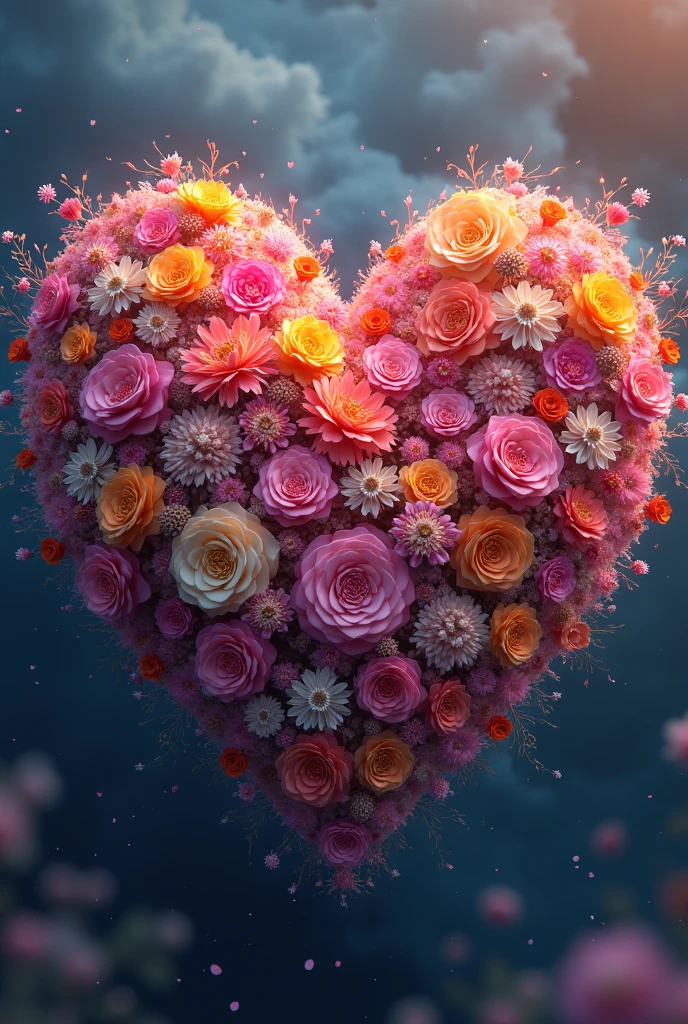 Heart full of flowers in fractals of.many colors